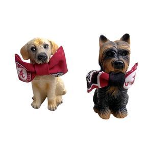 Yorky & Labrador Retriever figurines with university of Alabama bow ties.